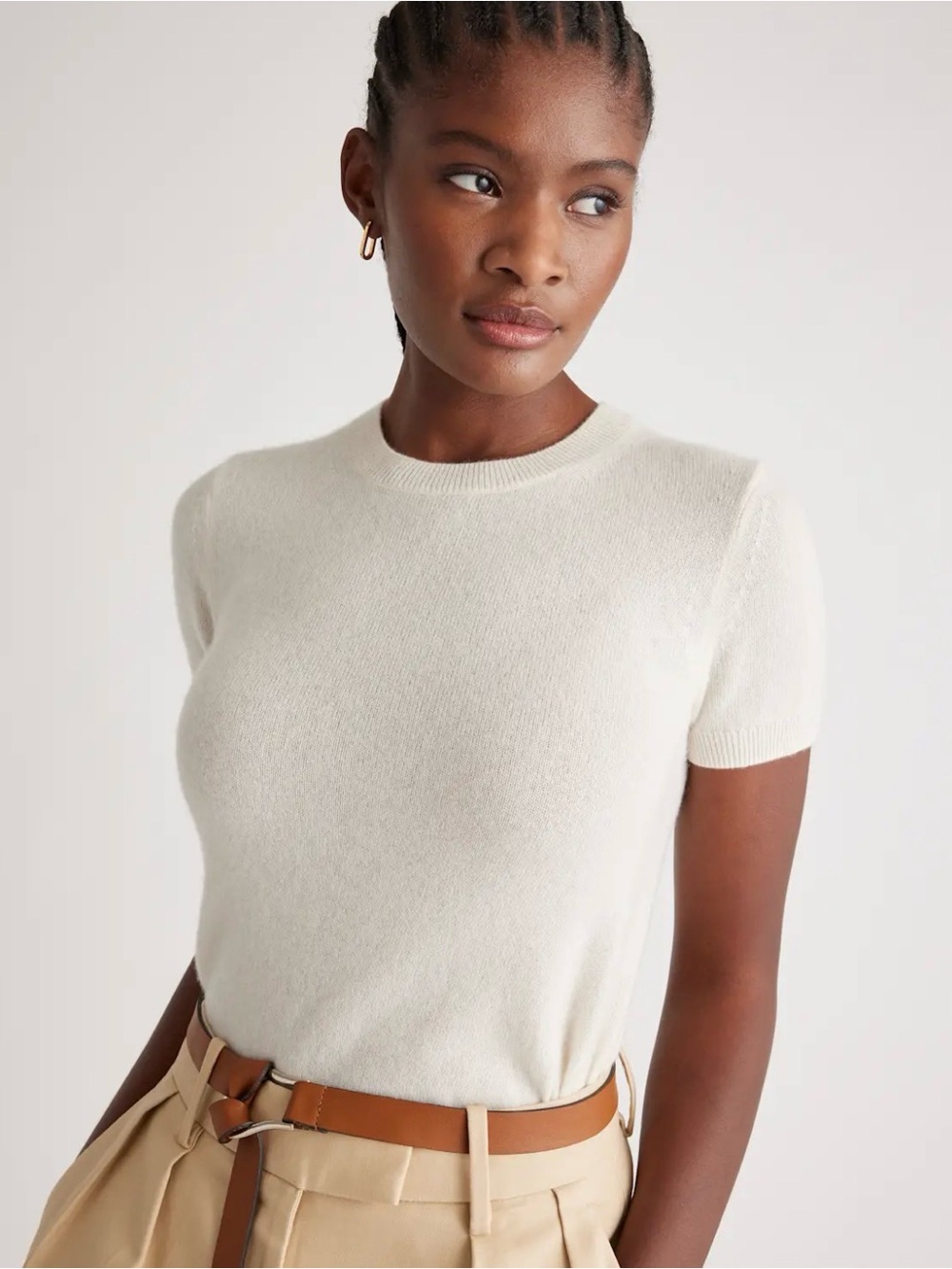 Quince 100% Mongolian Cashmere T Shirt in Ivory